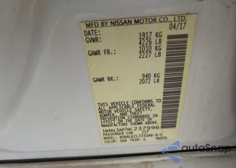 2017 Nissan Altima 2.5 Sv from USA, damaged, VIN 1N4AL3AP7HC237996